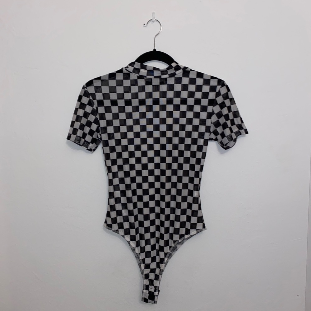 MESH CHECKERED BODYSUIT